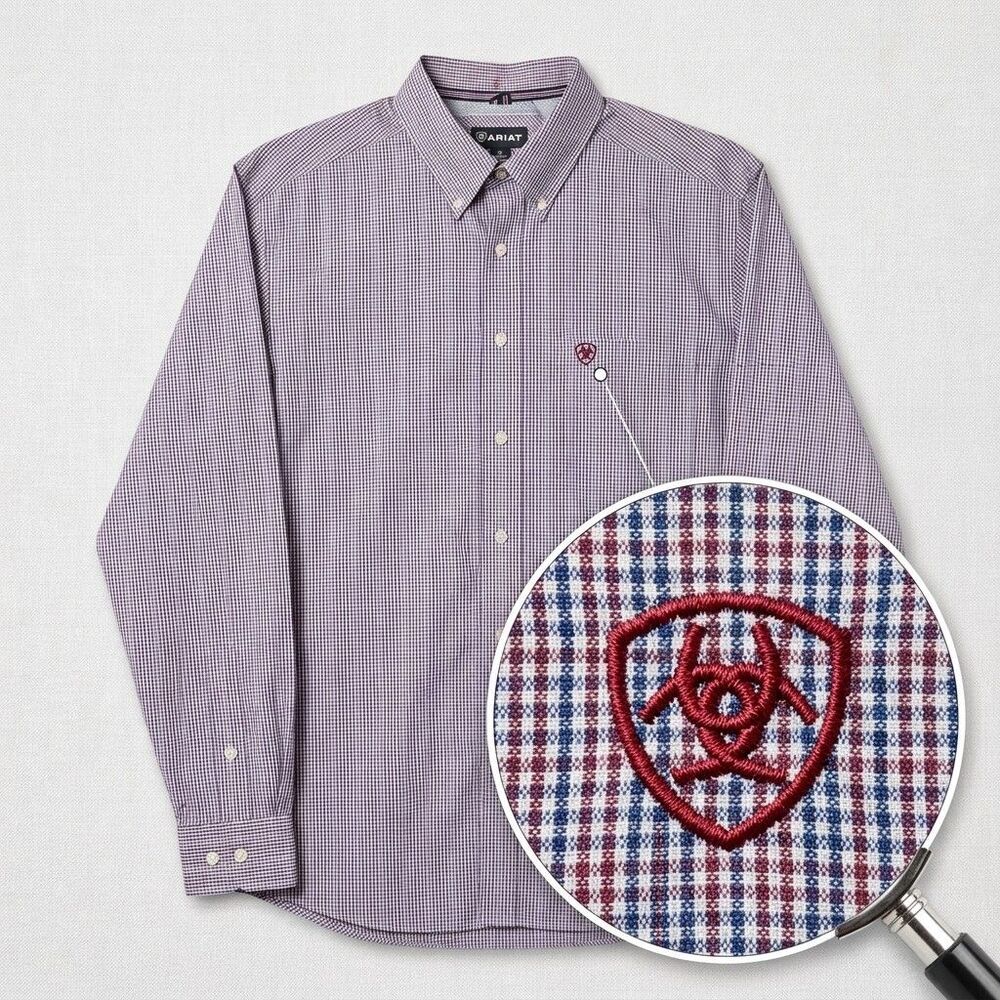 Ariat Pro Series Men 2XL Red Blue White Gingham Plaid Button Down Shirt Western